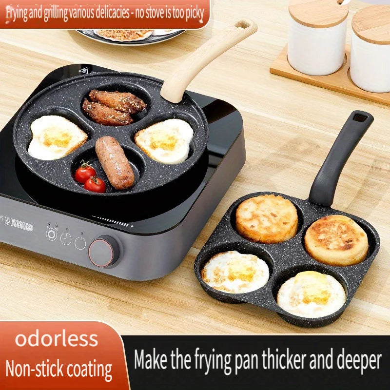 1pc Medical Stone Four-hole Omelette Pot Household Non-stick Flats-bottomed Egg Dumpling Pot Breakfast Egg Burger Frying Pan