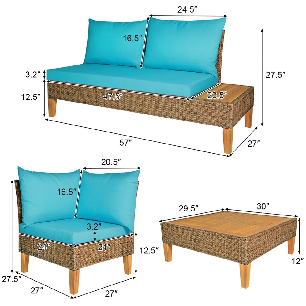 Eight Piece Rattan Patio Sofa Set With Cushions All Weather