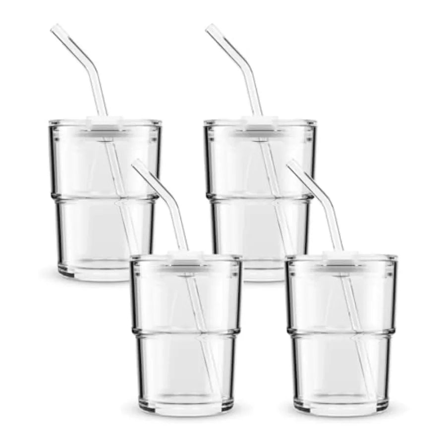 Glass Tumbler Bottle With Straw Dustproof Lid Double Wall Insulated
