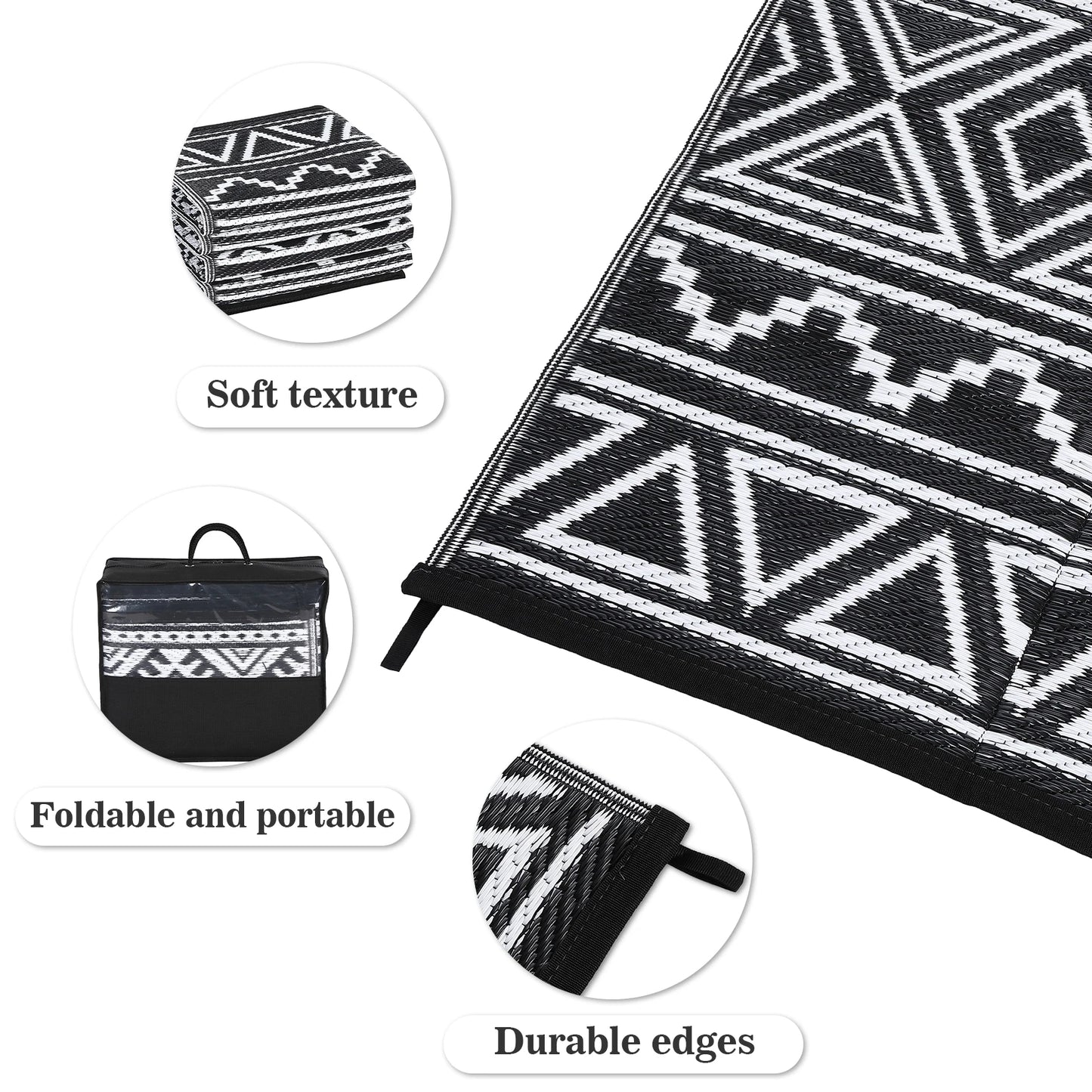 Studyset Outdoor Boho Patio Rug Waterproof Reversible
