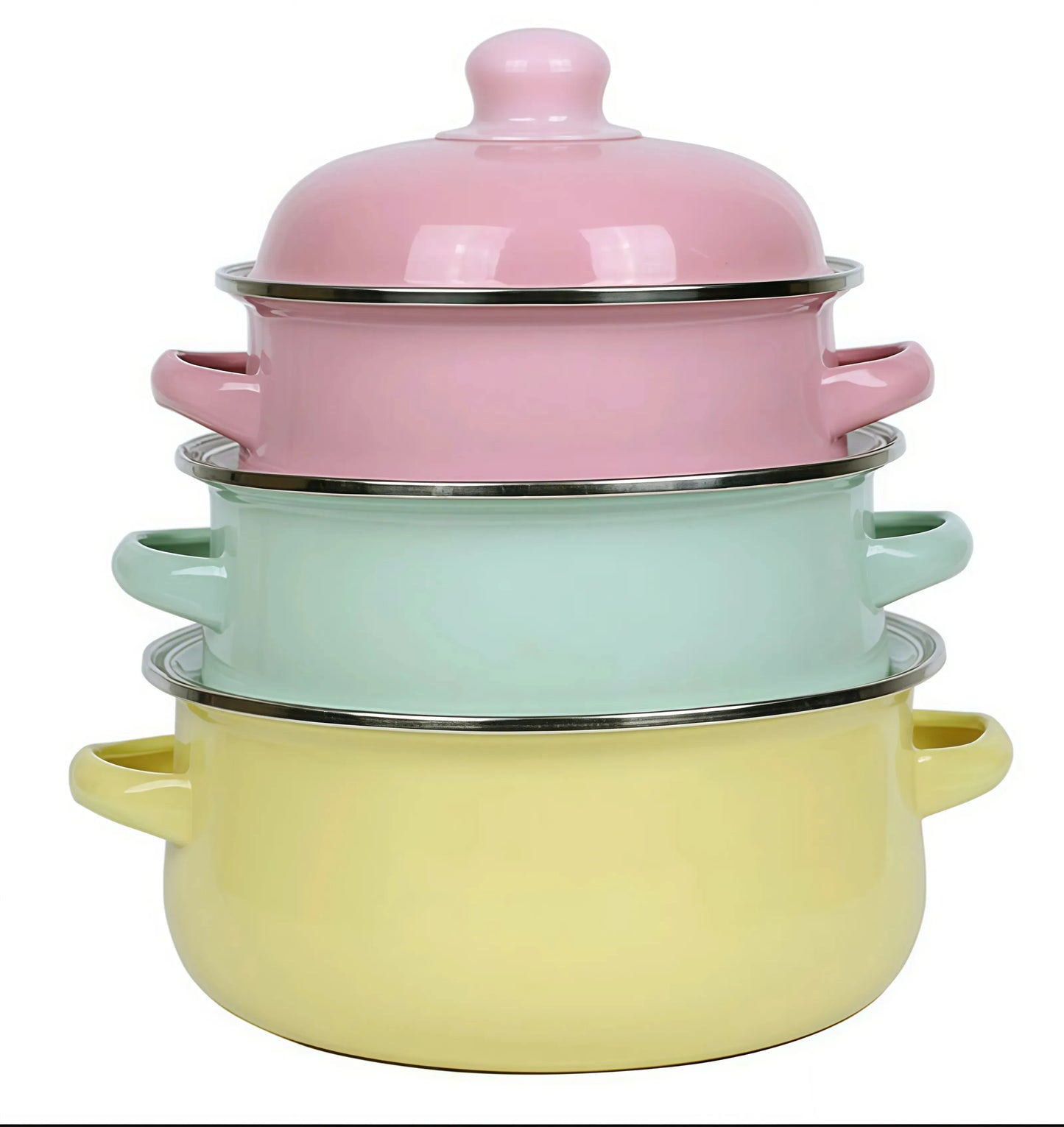 Vintage Enamel Stock Pot Set For Induction And Gas Stoves