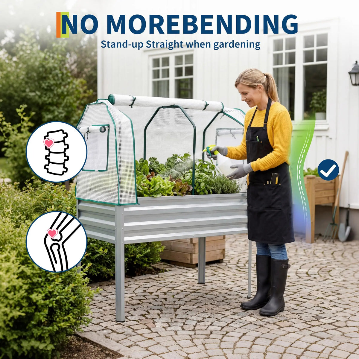Raised Garden Bed With Cover, 30in Galvanized Elevated Planter Box With Legs, Greenhouse For Vegetables Herbs Patio Balcony