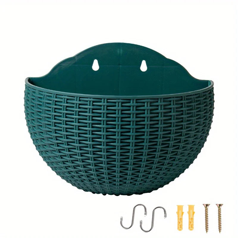 European Style Imitation Rattan Wall Hanging Half Round Flowerpot Planter Semicircular Wall Flower Pot Balcony Household Outdoor