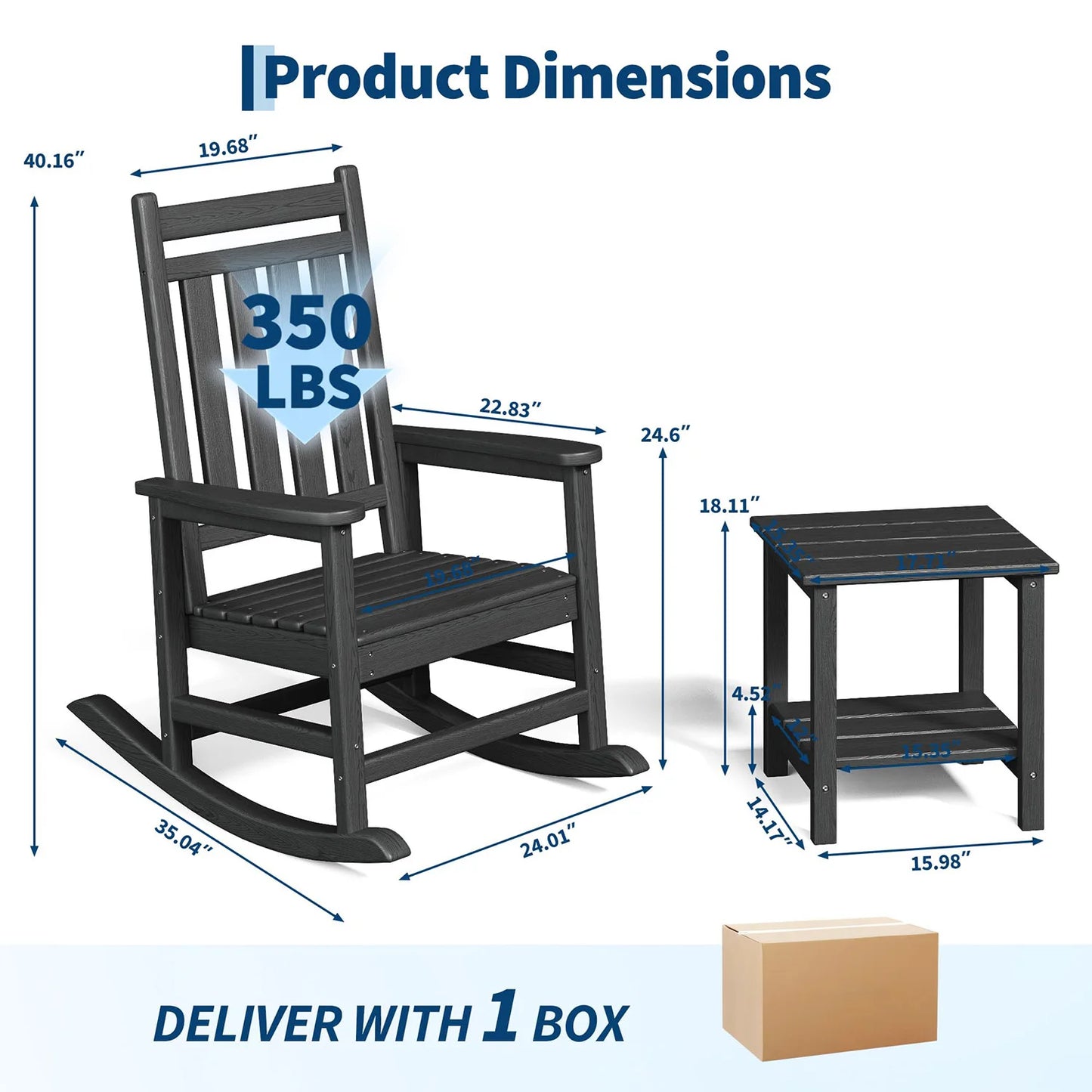 HiMISS Outdoor HDPE Lumber Rocking Chair Set With Side Table