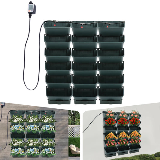 Self-Watering Wall Planter, 18-Pot Hanging Planter, Auto Watering System with Timer, for Indoor Outdoor Garden Wall Decor, Green