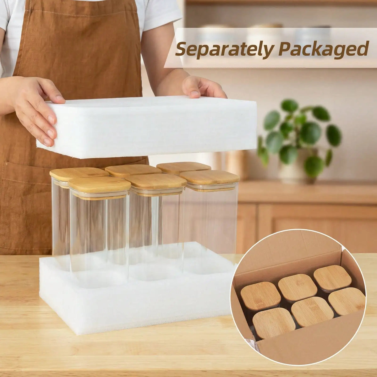 Glass Food Storage Containers Modern Nordic Kitchen Storage Canister Clear Glass With Bamboo Lid 6Pcs Set 1L 34oz Airtight Leakproof For Kitchen Pantry Organization Flour Pasta Coffee