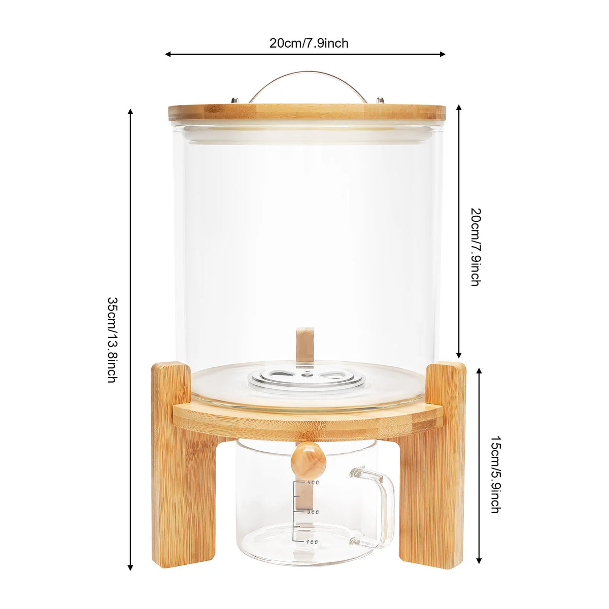 5L 1.32Gal Airtight Cereal Dispenser Stainless Steel Glass Silicone Bamboo Measuring Cup Moisture Proof Grain Storage Container