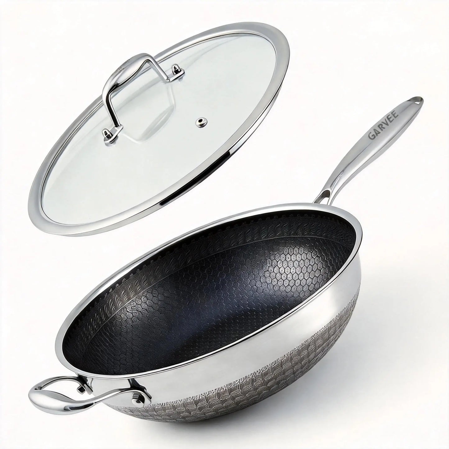 HiMISS Stainless Steel Wok Pan With Snowflake Nonstick Coating
