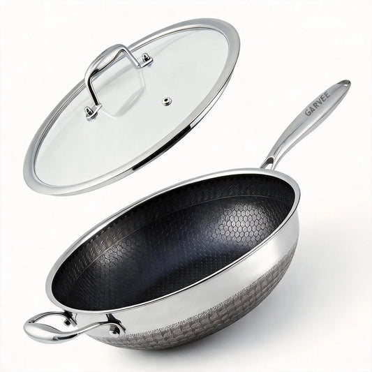 HiMISS Stainless Steel Wok Pan With Snowflake Nonstick Coating