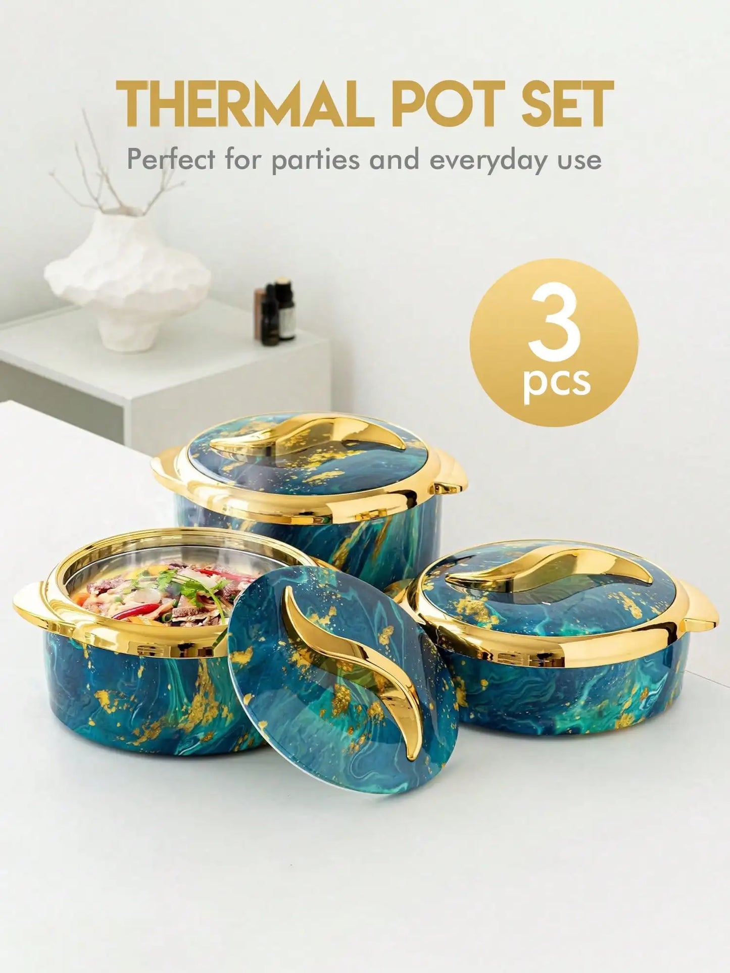 Three-Piece Food Warmer Set With Lids in Stainless Steel
