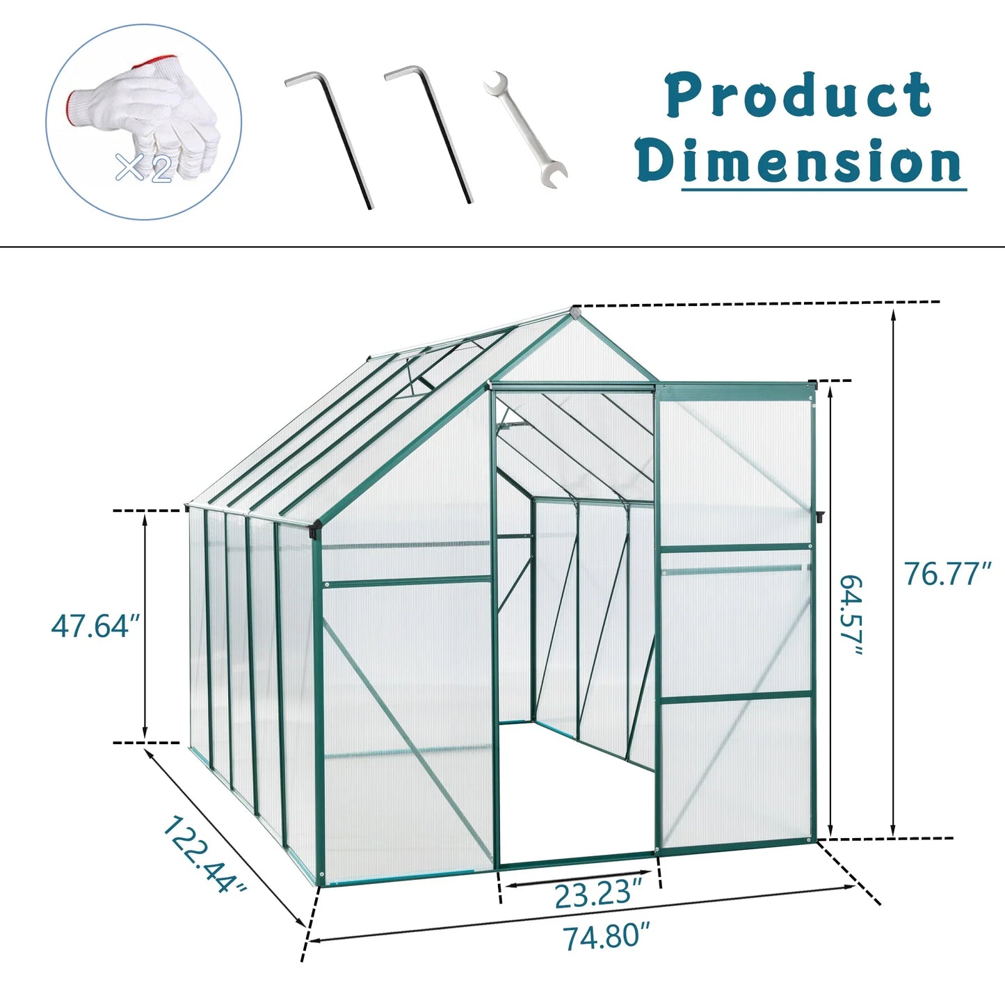 Polycarbonate Greenhouse Heavy Duty Walk-In Aluminum Frame