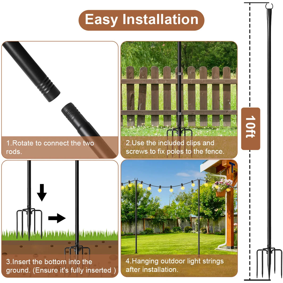 Aiopp Heavy Metal String Light Poles With Fork Patio