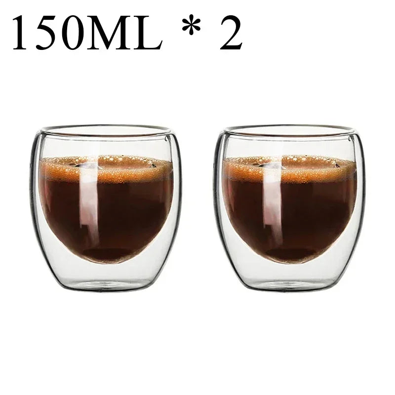Double Wall Borosilicate Glass Mugs Set Drinkware Heat Resistant