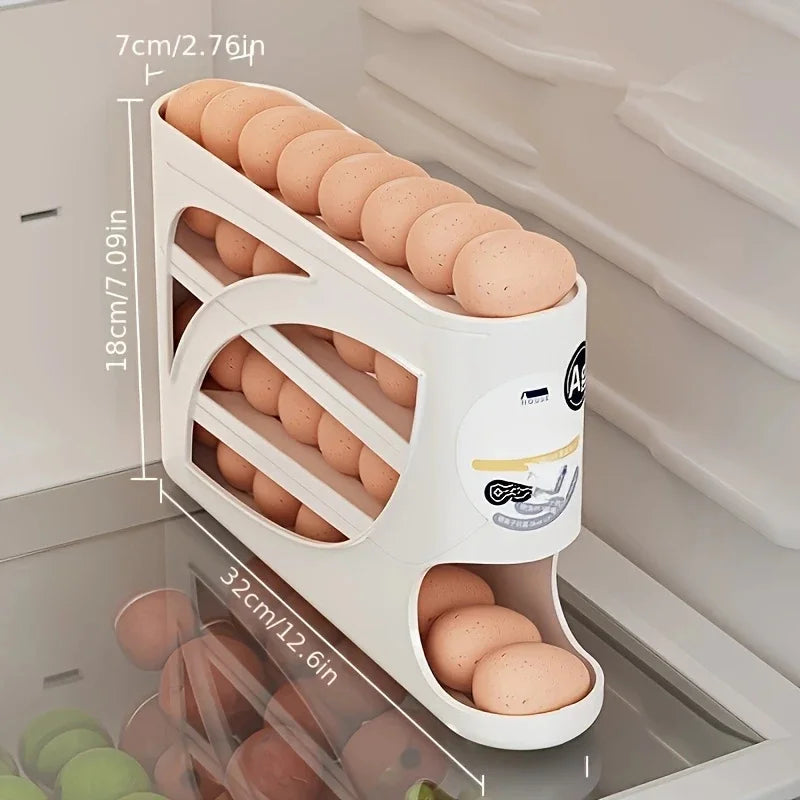 Three-Tier Rolling Egg Storage Container Holds 24 Eggs In Refrigerator