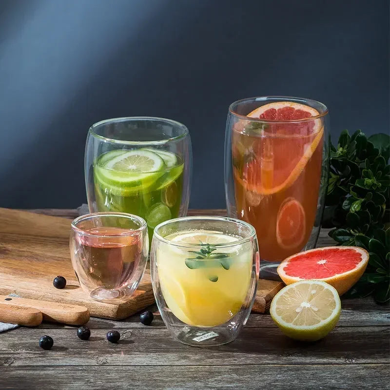 Double Wall Borosilicate Glass Mugs Set Drinkware Heat Resistant