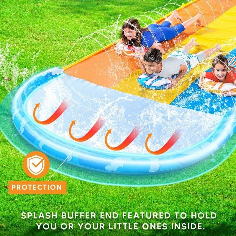 Joyfy 22.5ft Triple Water Slide Heavy Duty Lawn Water Slip and Slides with 3 Body Boards for Kids Adults Backyard Summer Party