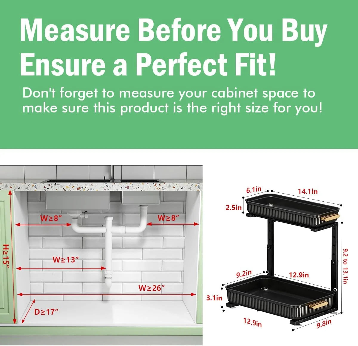 Under Sink Organizer - 2 Packs Multi-Purpose Pull-Out Storage Organizers, Slide out Pull out Cabinet Organizer Shelf, Storage for Kitchen Bathroom