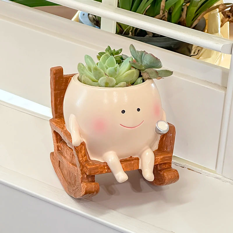 Cute Chair Swing Flower Pot With Smiling Devil Face