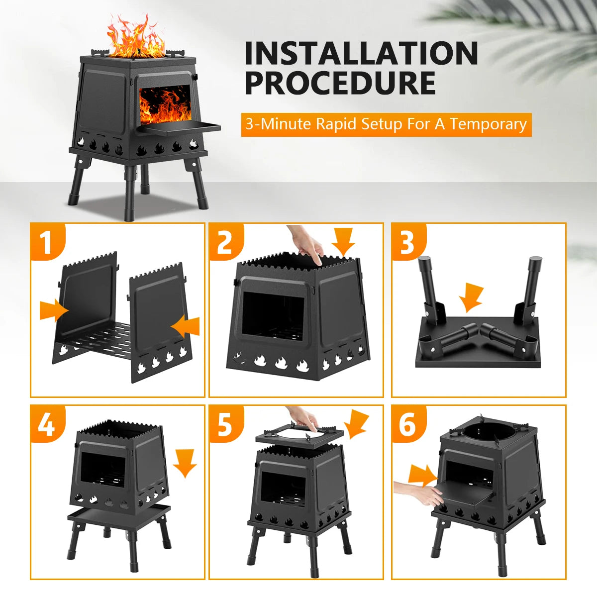 Portable Wood Burning Camp Stove Cast Iron for Outdoor Cooking
