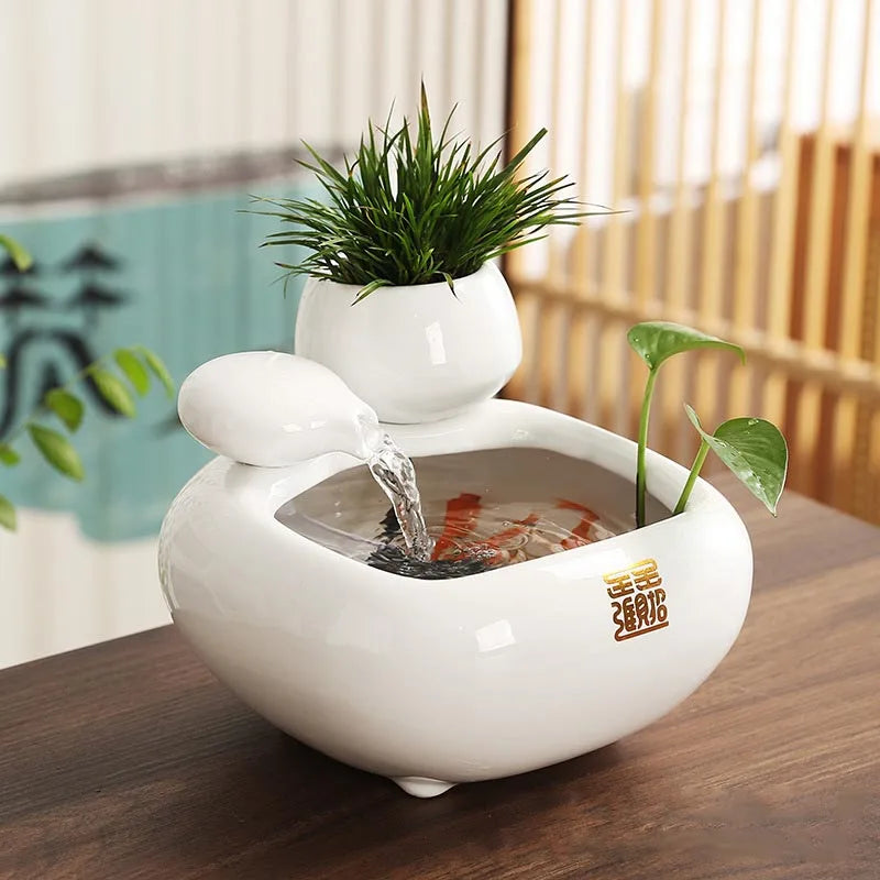 Ceramic Fountain Waterfall Vase For Meditation Office Decor