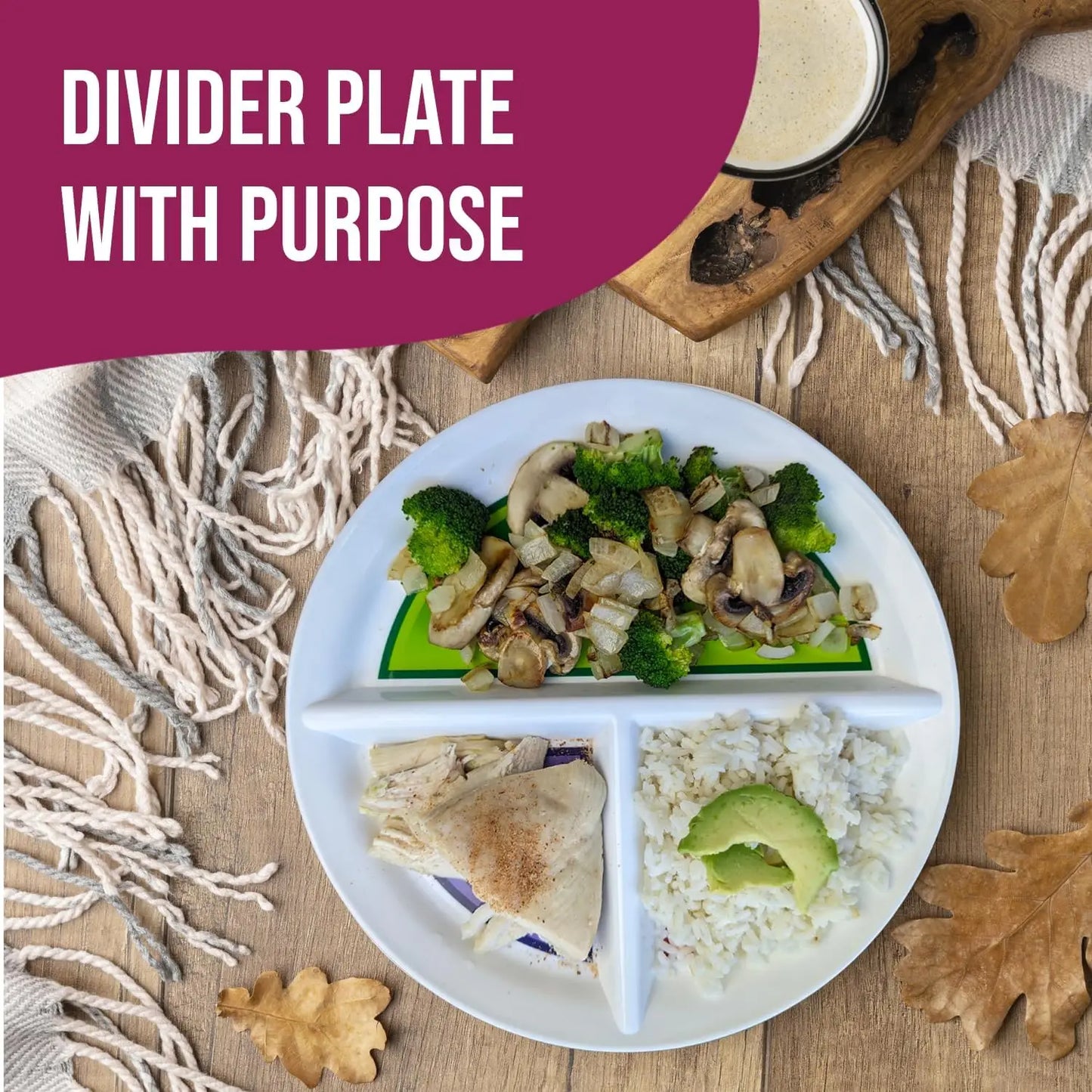 Portion Control Plate with 3 Divided Sections for Veggies, Carbs & Protein, Microwave & Dishwasher Safe, Bariatric Sectioned