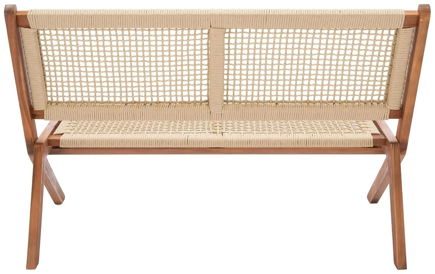 Natural Wood And Rope Foldable Bench Outdoor Patio