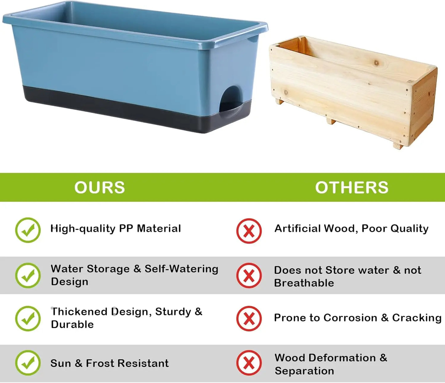 Self-Watering Window Box Planter Set, 8-Piece Rectangular Pots