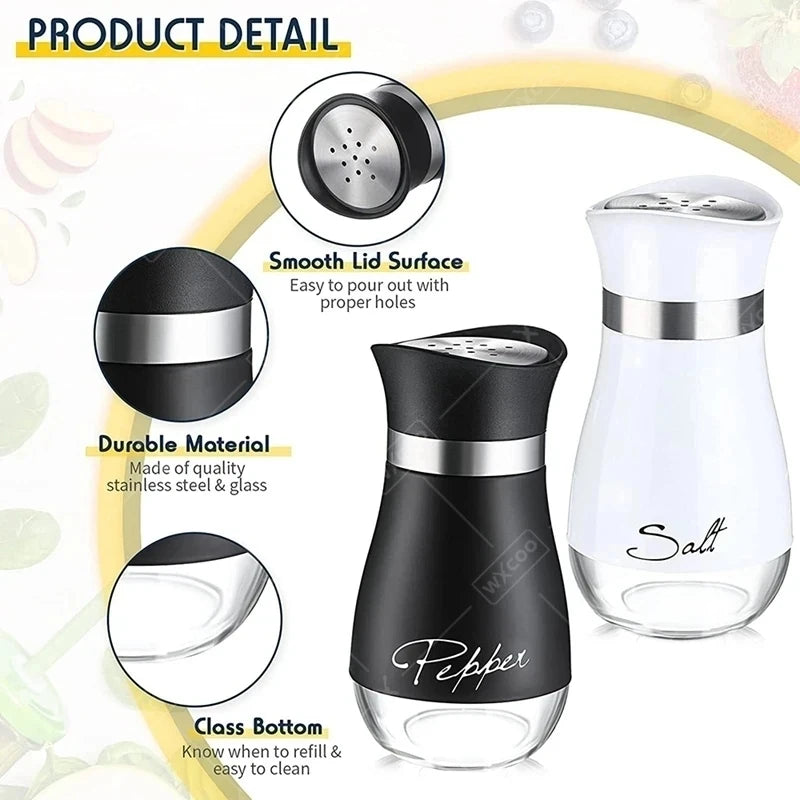 Kitchen Glass Spice Bottle Set Adjustable Refillable Salt and Pepper Shakers with Shelf Spice Dispenser with Pour Holes