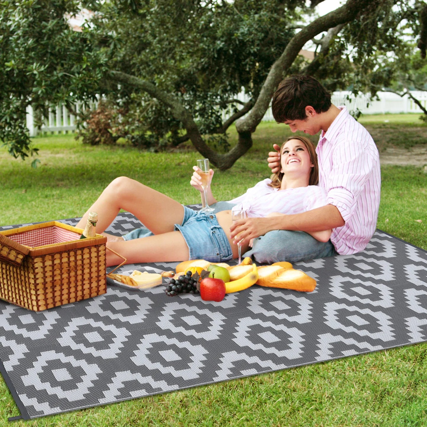StudysetCN Outdoor Geometric Straw Rug Waterproof Reversible Mat