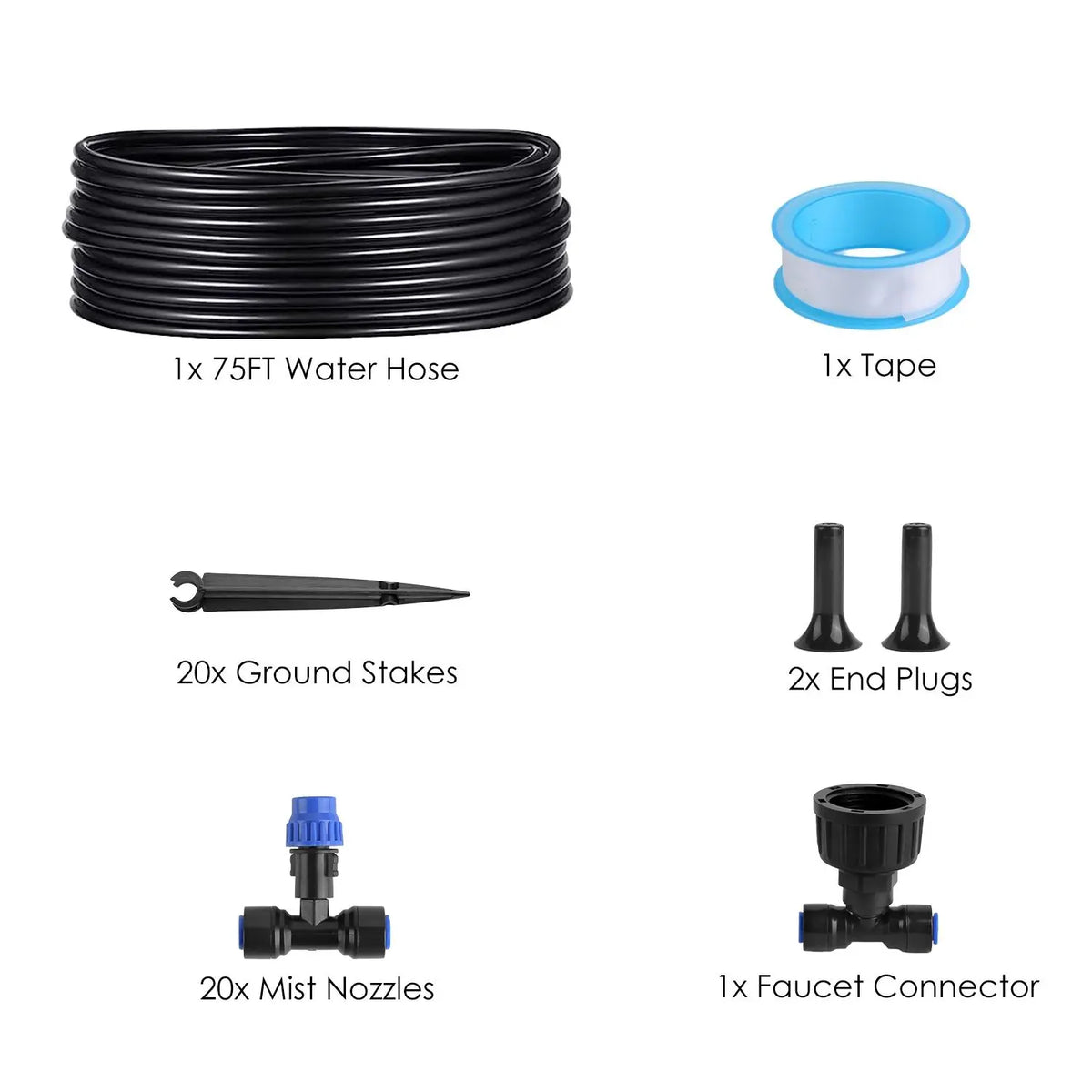 Upgraded Drip Irrigation System Kit 75FT, Adjustable Misting Nozzles Leak-Proof, with 20 Stakes & Nozzles, for Garden/Greenhouse/Outdoor Plants, 1 Set