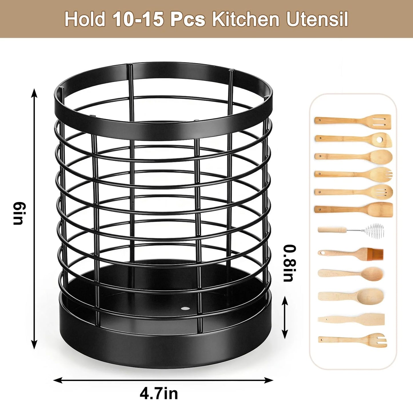 Utensil Holder for Kitchen Counter, Stainless Steel Utensil Crock for Cooking Tools, Spatula, Silverware Forks, Knives, Spoons Countertop Organizer