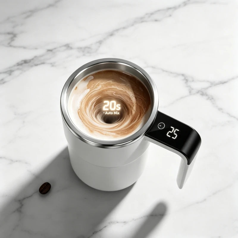 Self Stirring Mug with Temperature Display, 380ML Automatic Mixing Coffee Mug, USB Type-C Rechargeable Electric Stir Cup with Digital LED Screen, 20-Second Auto-Mix for Coffee Cocoa Protein Shake, 304 Stainless Steel Inner Wa