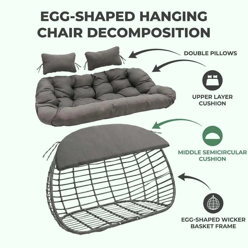 XIAOLANG Double Egg Swing Chair With Stand Rattan Outdoor Patio