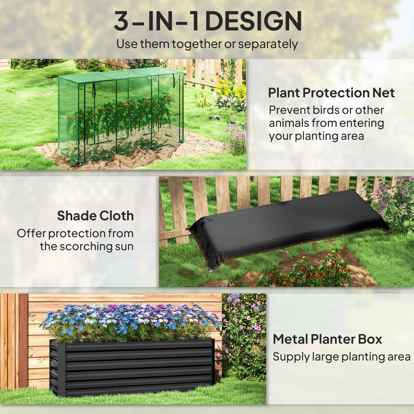 Galvanized Raised Garden Bed with Crop Cage & Shade Cloth, Gray