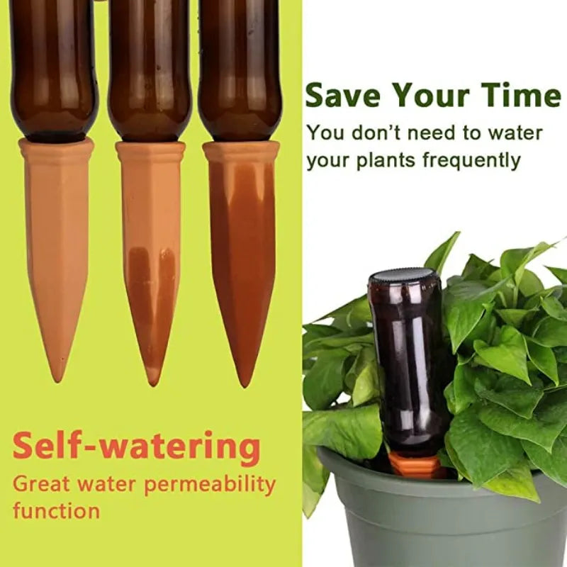 Self Watering Plant Stakes Terracotta 2 Pack Indoor Outdoor Irrigation System