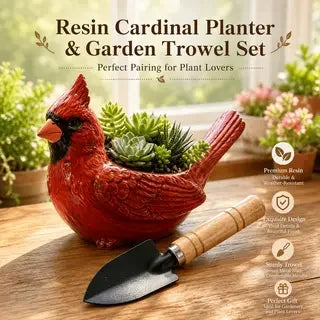 2PCS Red Cardinal Succulent Planter Gardening Set – Resin Flower Pots with 1 Mini Garden Trowel Tool, Creative Succulent Pots for Indoor & Outdoor Decor, Ideal Gift for Plant Lovers