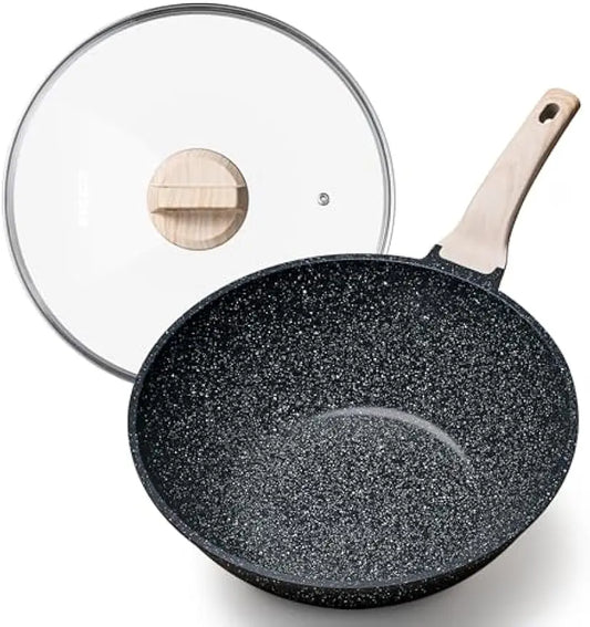 Granite Nonstick Wok With Lid Induction Compatible