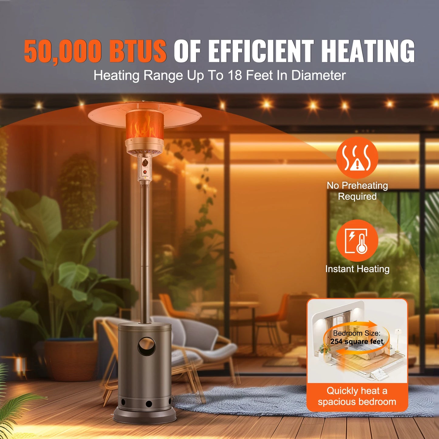 SucceBuy Patio Heater for Outdoor Use Tall Hammered With Round Table Design Metal Burner and Wheels Fixed Flame Heater for Patio