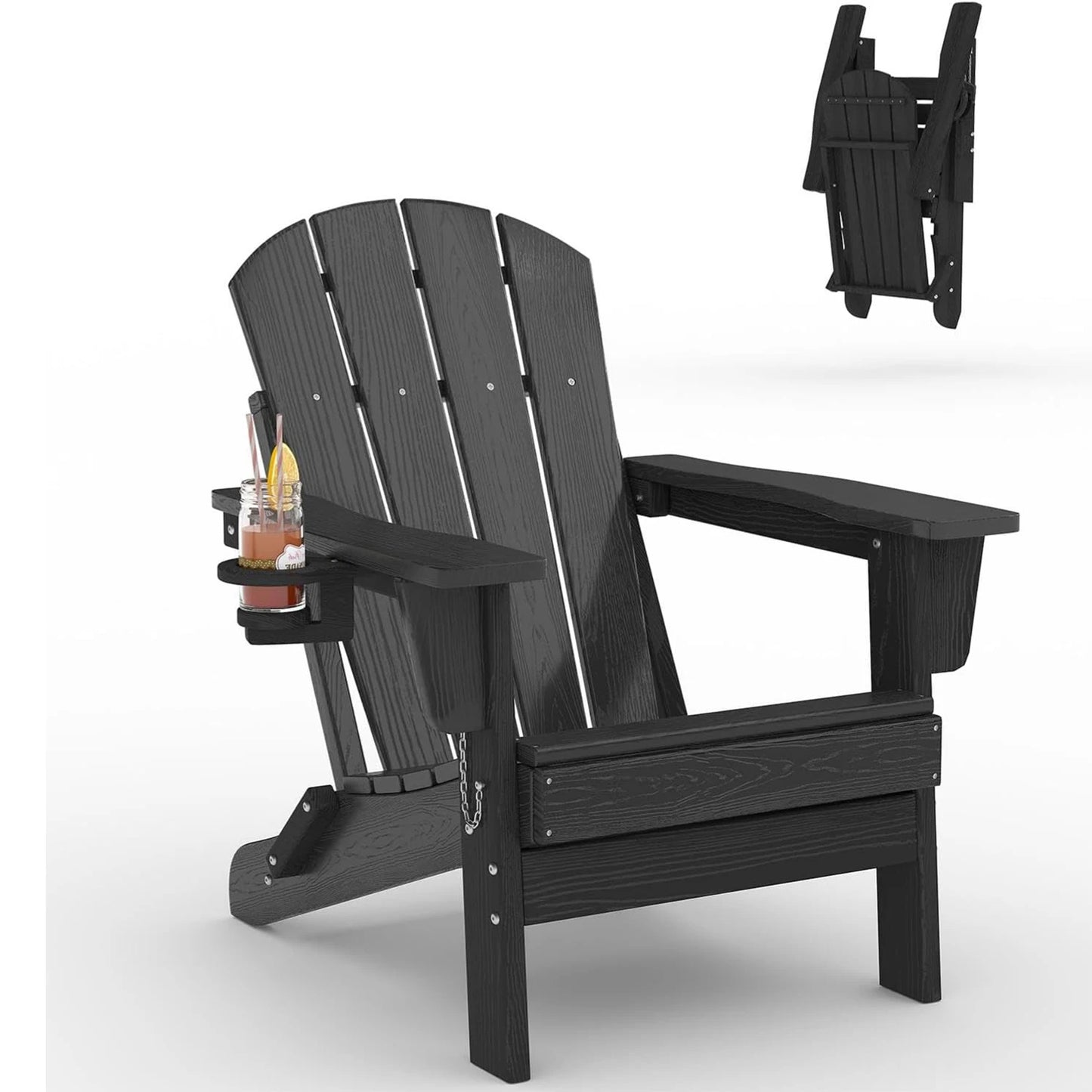 HiMISS Folding Adirondack Chair With Cup Holder HDPE