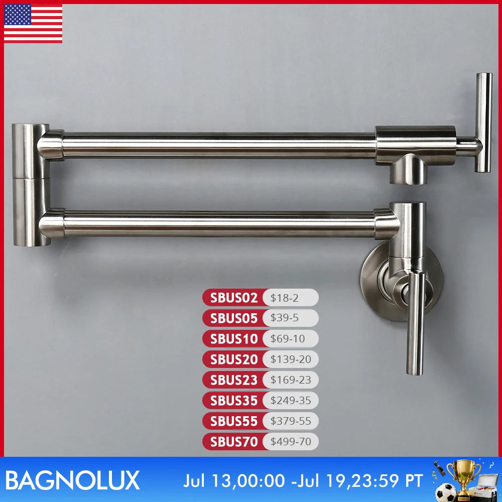 Brushed Nickel Kitchen Faucet Brass Wall Mounted Pot Filler Swivel Folding Retractable Rotary Stretch Kitchen Tap