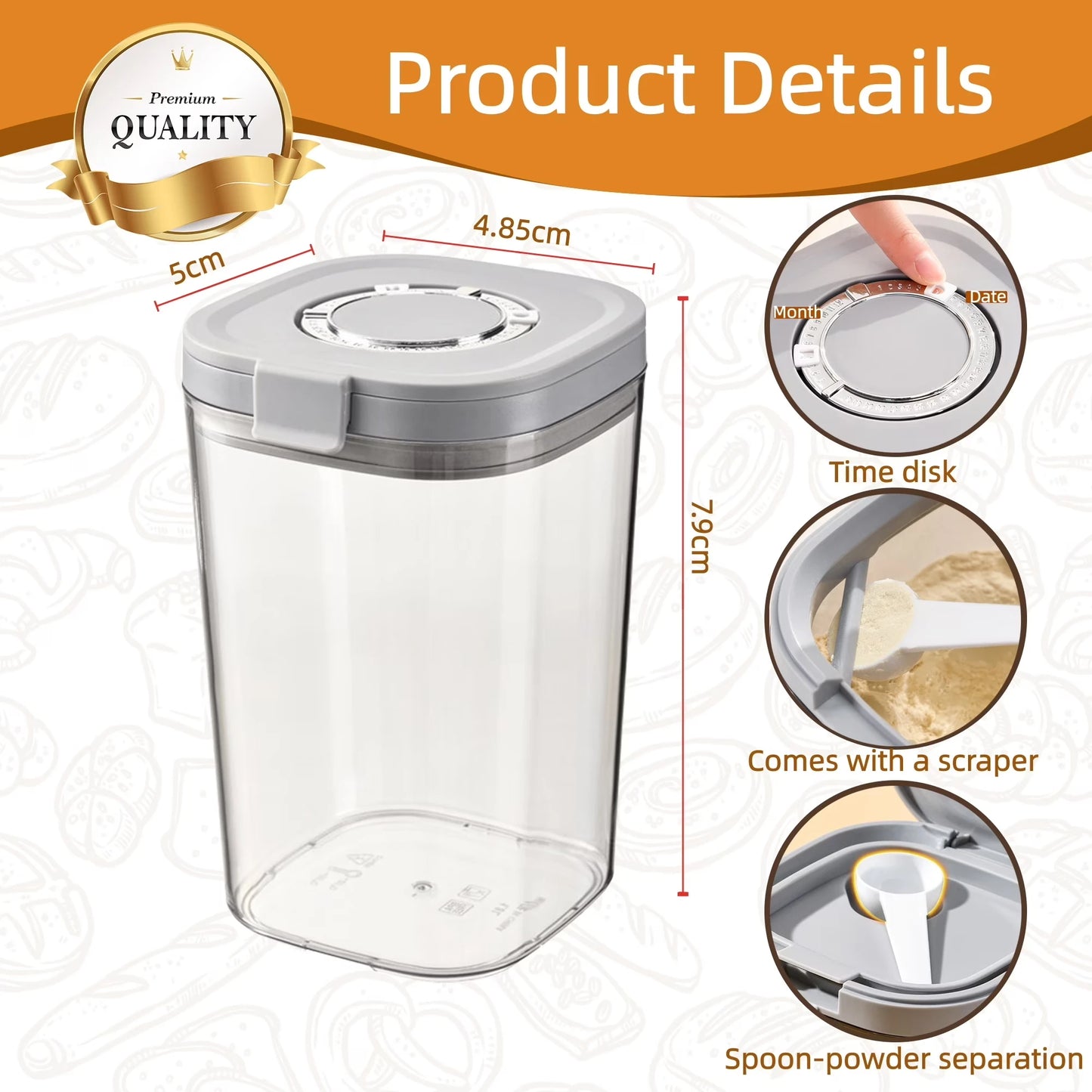 Brown Sugar Keeper Container Set, Airtight Lid 63 Oz & 45 Oz Clear Glass Jars with Moisture Control Disc, 2 Pack Food Storage Canister for Soft Brown Sugar, Baking Supplies