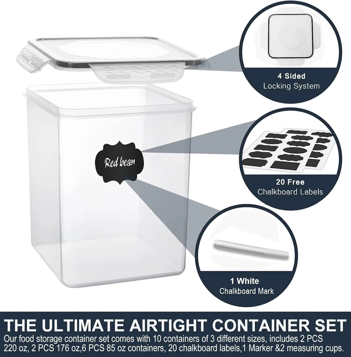 Airtight Food Storage Containers Set, 10-Pack For Pantry Organization