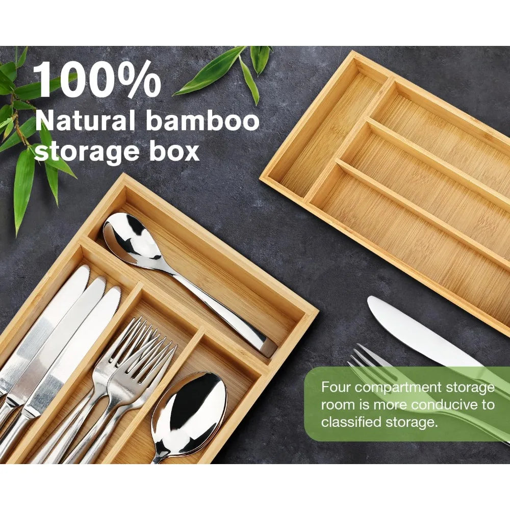 Bamboo Silverware Drawer Organizer With Grooved Dividers