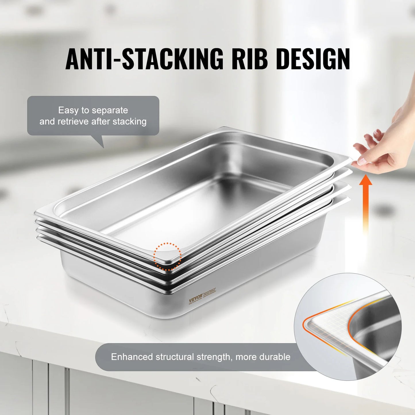 SucceBuy Anti Jam Stainless Steel Steam Table Pan With Lid