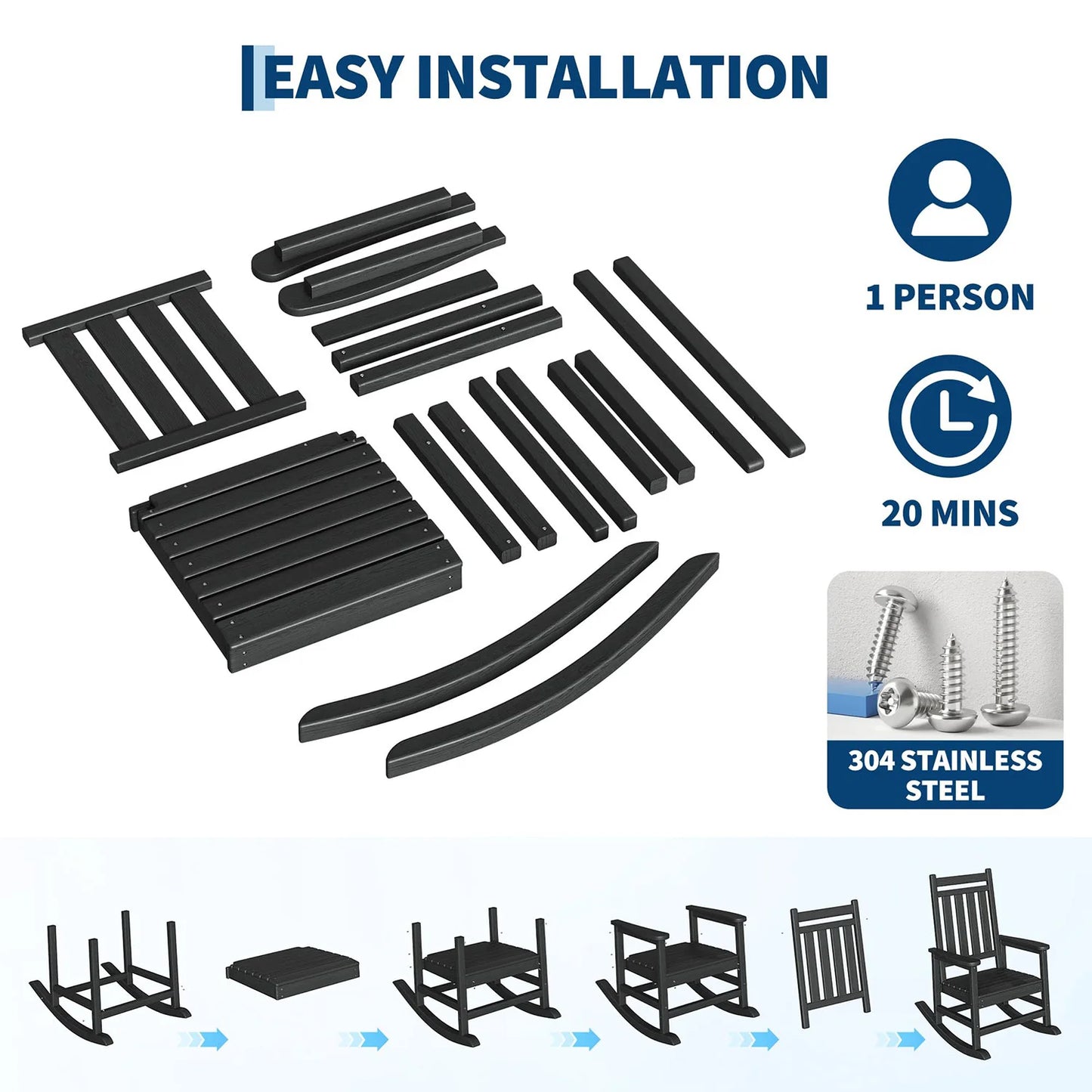 HiMISS Outdoor HDPE Lumber Rocking Chair Set With Side Table