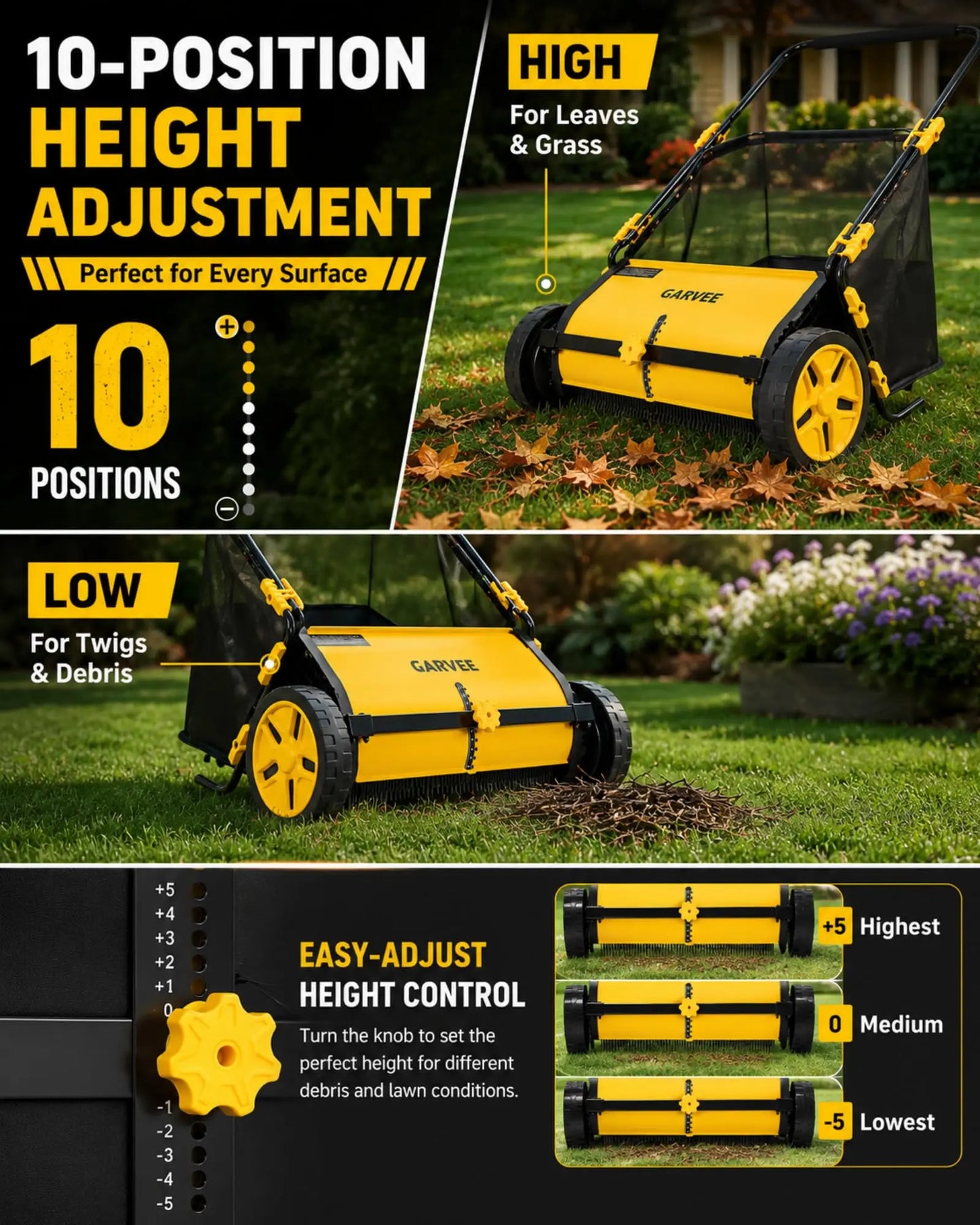 21 Inch Push Lawn Sweeper, Manual Leaf & Grass Collector With 3.5 Cu.Ft. Mesh Bag, Wheel-Driven Yard Sweeper, 10-Level Height Adjust
