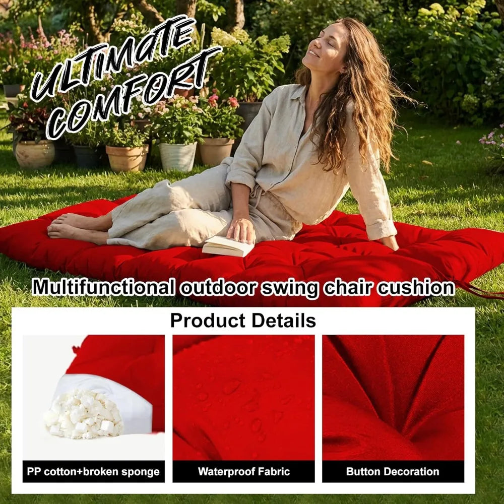 Thick 4" Waterproof Porch Swing Cushion Replacement, 2-3 Seat Outdoor Swing Seat Cushion with Backrest & Ties for Patio Garden