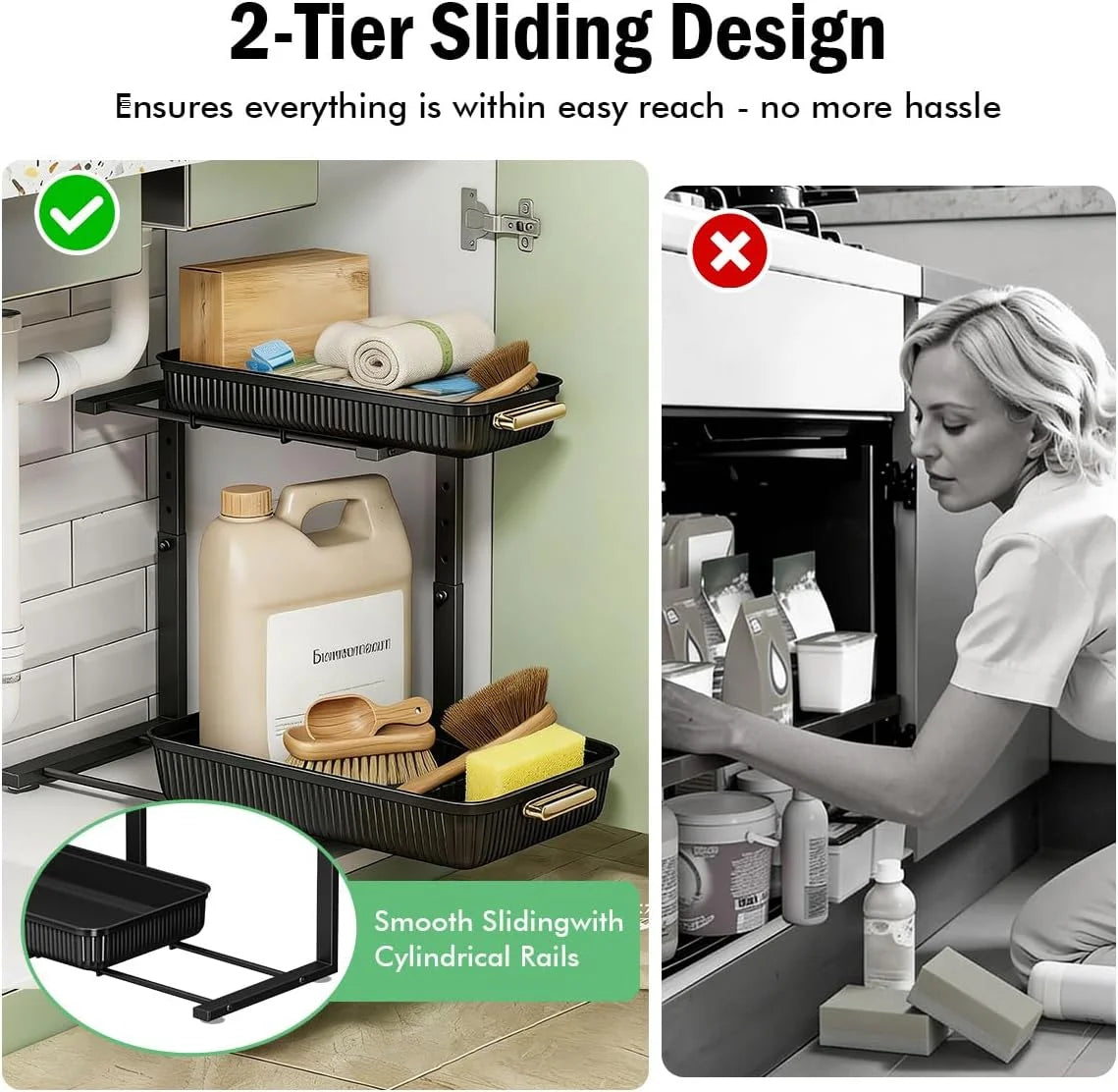 Under Sink Organizer - 2 Packs Multi-Purpose Pull-Out Storage Organizers, Slide out Pull out Cabinet Organizer Shelf, Storage for Kitchen Bathroom