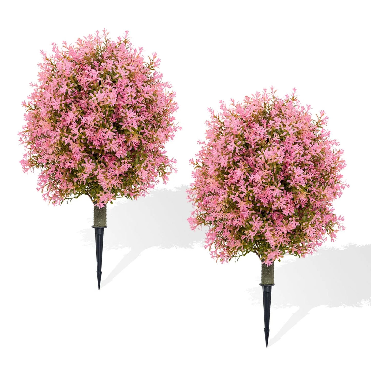 2 Pack Artificial Boxwood Topiary Ball Bush with Ground Spike, Faux Greenery Shrubs, Fake Boxwood Plants for Garden Porch