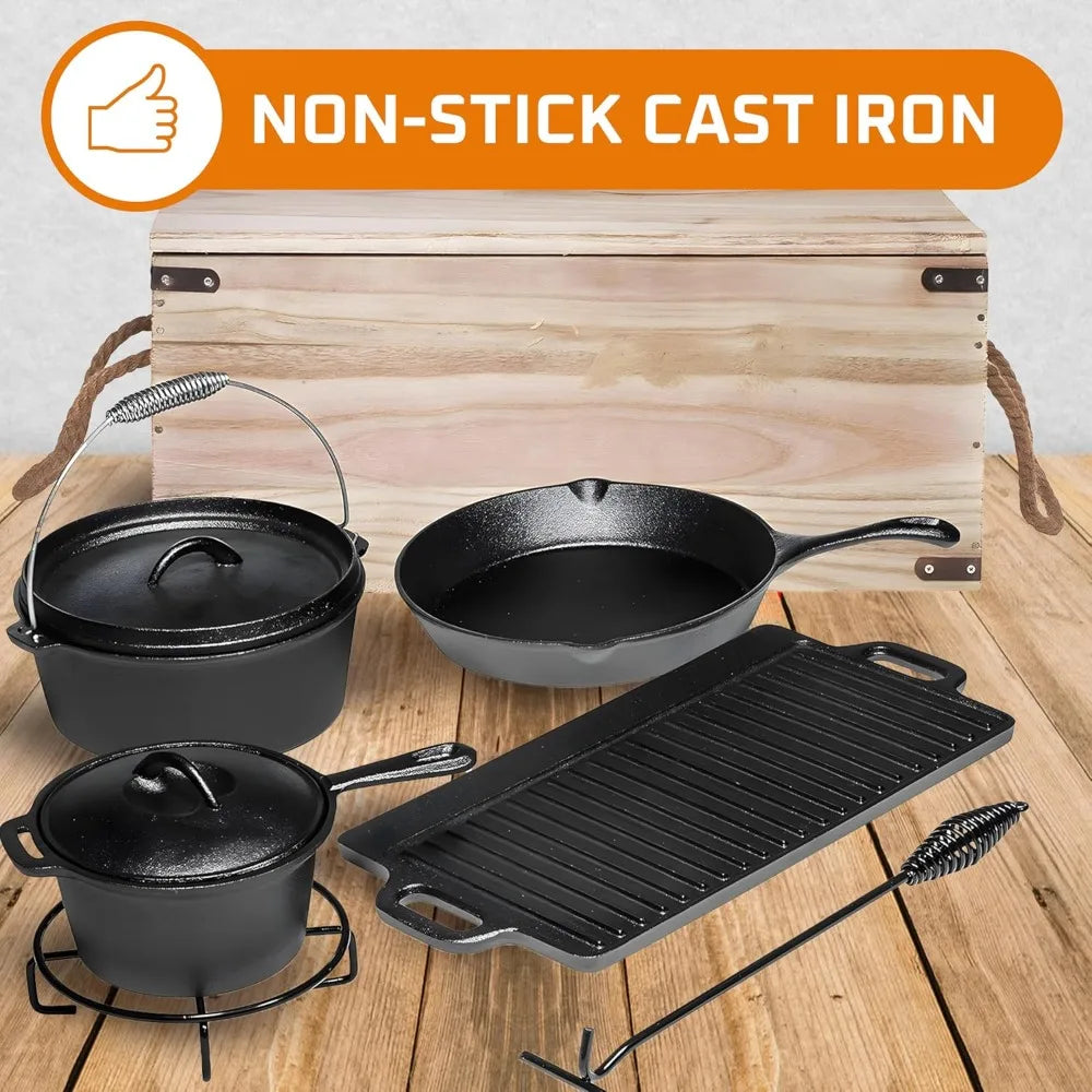 Cast Iron Camp Cook Set 7-Piece With Dutch Oven Lids